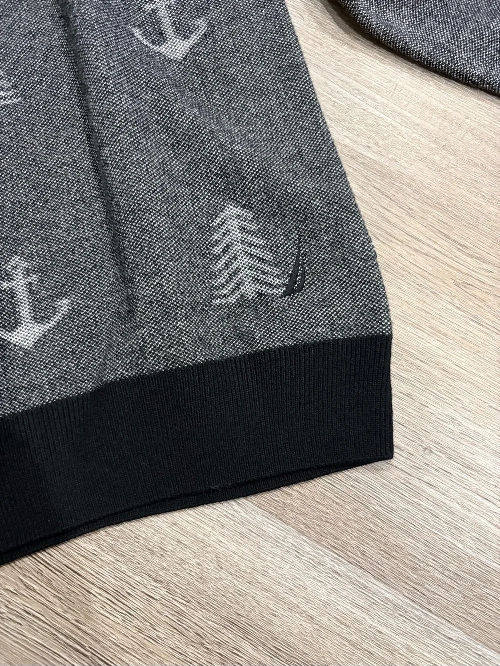 Nautica Grey Anchor-Print Crewneck Sweater Size L
